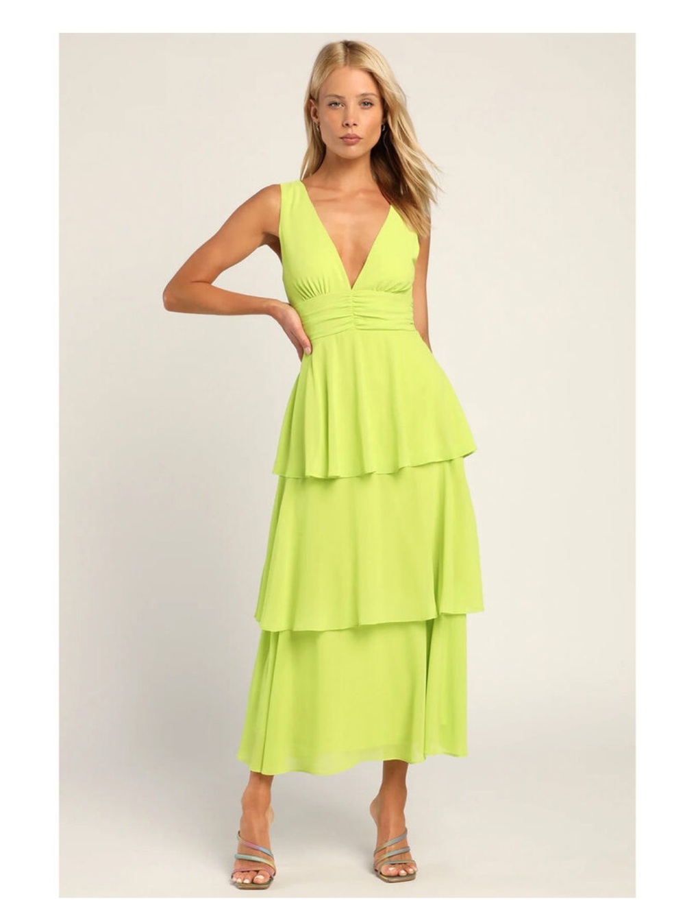 Lulu's Lime-Green Celebration Time Tiered Dress